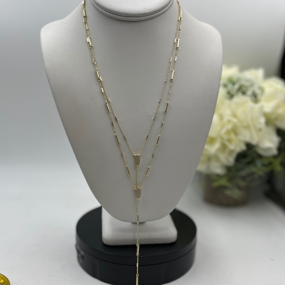 Kendra Scott Adelia Double Strand 14k Gold Plated Bar Link Y Necklace